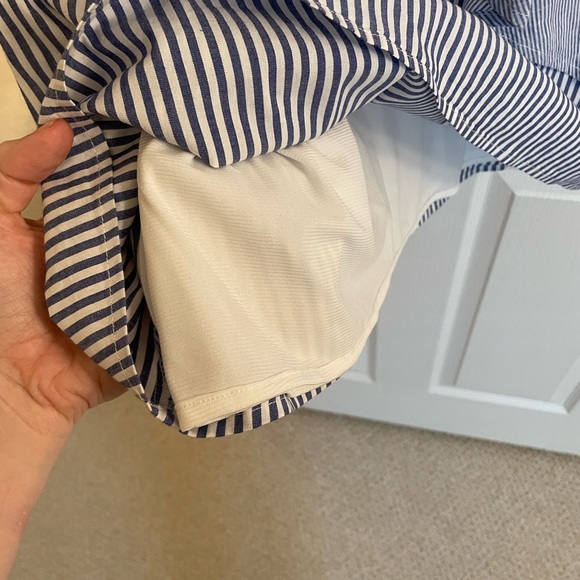 COLLECTIVE CONCEPTS Sleeveless Blue and White Striped Dress with Ruffles - Picture 11 of 15